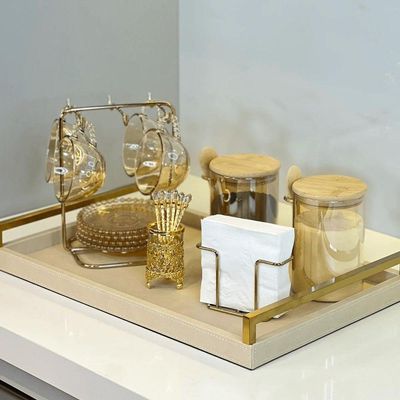 Conjunto 6 Colheres De Café Com Suporte Zamac Crystal Dourado Wolff