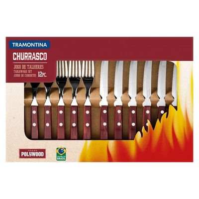 Jogo de Talheres Churrasco 12 Peças Inox/Vermelho Tramontina