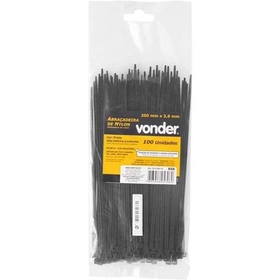 Abraçadeira De Nylon, Preta, 200 Mm X 3,6 Mm, Com 100 Peças, Vonder Ostenvonder