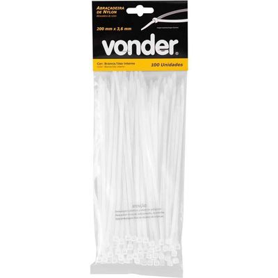 Abraçadeira De Nylon, Branca, 200 Mm X 3,6 Mm, Com 100 Peças, Vonder Ostenvonder