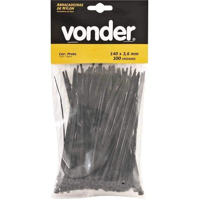 Abraçadeira De Nylon, Preta, 140 Mm X 3,6 Mm, Com 100 Peças, Vonder Ostenvonder