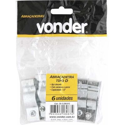 Abraçadeira Tipo D, 1/2 Com Parafuso, 6 Peças, Vonder Ostenvonder