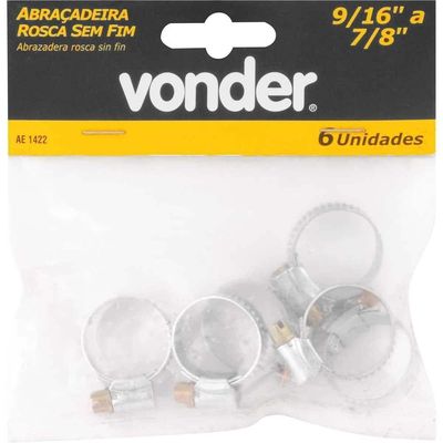 Abraçadeira Rosca Sem Fim, 14 Mm A 22 Mm, Com 6 Peças, Ae 1422 Vonder Ostenvonder