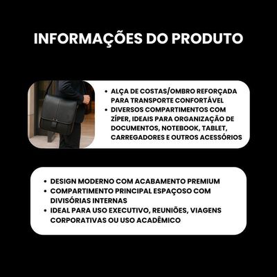 Pasta De Trabalho Executiva Com Alça Lateral Removível Impermeável Em Poliuretano Handle Yin's Preto
