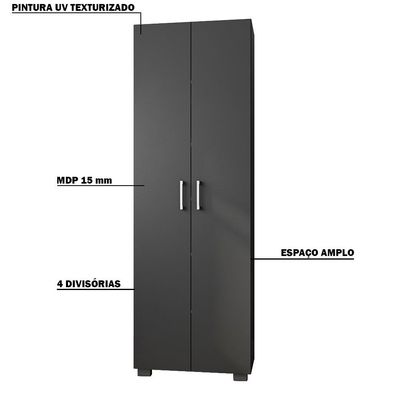 Estante de Livros para Escritório Home Office Portas Grandes Alf Preto Texturizado - Gran Belo