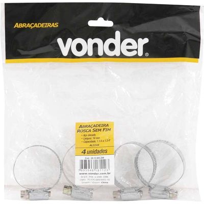 Abraçadeira Rosca Sem Fim, 32 Mm A 44 Mm, Com 4 Peças, Al 3244 Vonder Ostenvonder