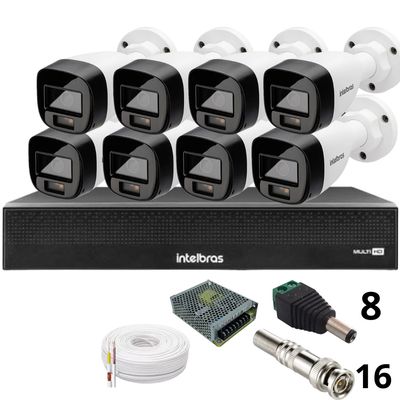 Kit 8 Câmeras Intelbras 1120b Full Color Dvr Mhdx 1016-c Intelbras Com Detecção De Movimentos Sem Hd