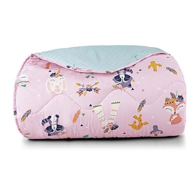 Edredom Joy Kids Infantil Solteiro 01 Peça Micropercal 200 Fios Dupla Face Estampado - Foxy Rosa - 100% Poliéster