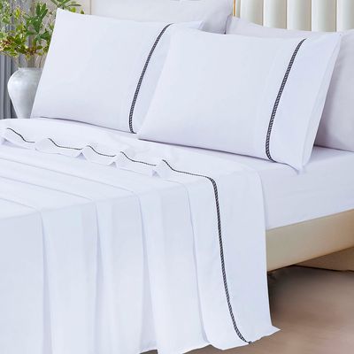 Jogo de Cama Lençol Casal Veraneio Percal 300 Fios 4 Peças - Branco - 100% Poliéster