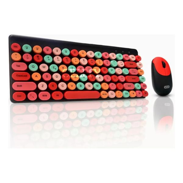 Teclado E Mouse Gamer Sem Fio Colorido Retrô Wifi Silencioso
