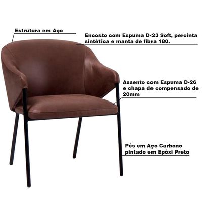 Poltrona Decorativa Sala de Estar Zaque Marrom com pés em Aço Preto - Gran Belo