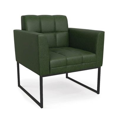 Poltrona Sala Decorativa Elisa Base Industrial Preta Sintético PU Verde D03 - D'Rossi