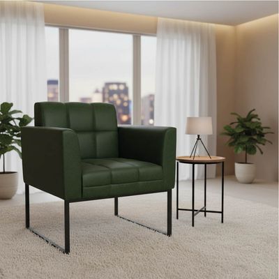 Poltrona Sala Decorativa Elisa Base Industrial Preta Sintético PU Verde D03 - D'Rossi