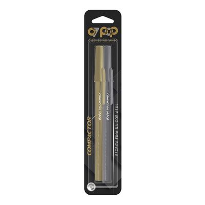 Caneta Esferográfica Compactor Pop Style Gold Silver 0.7mm com 2 Unidades
