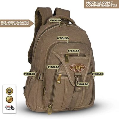 Mochila Notebook Lona Escolar Acolchoada Kvn Ja9606 Caqui