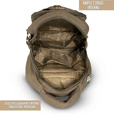 Mochila Notebook Lona Escolar Acolchoada Kvn Ja9606 Caqui