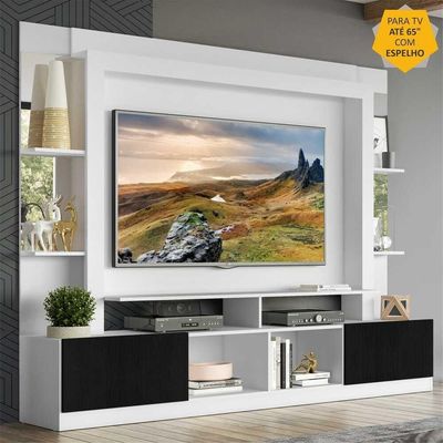 Rack com Painel Tv 65 Prateleiras com Espelho Oslo Branco