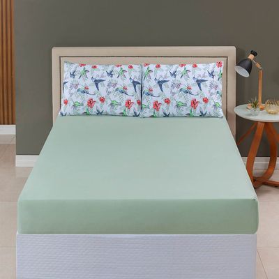 Jogo de Lençol Luar Queen 3 Peças Malha 100% Algodão Estampado - Verde Birds