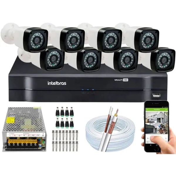 Kit Cftv 8 Cameras Segurana  Hd Dvr Intelbras 8ch S/ HD