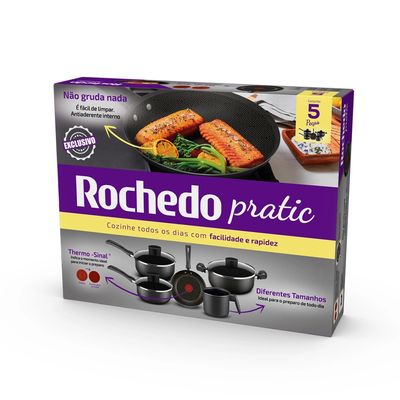 Conjunto de Panelas Antiaderente Rochedo Pratic Cinza 5 Peças