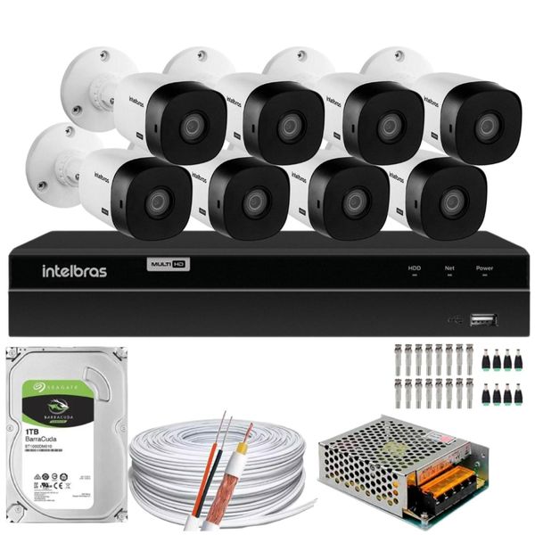 Kit Cftv Monitoramento 8 Cameras Intelbras 1208 1t Kit Cftv Monitoramento 8 Cameras Intelbras 1208 1t
