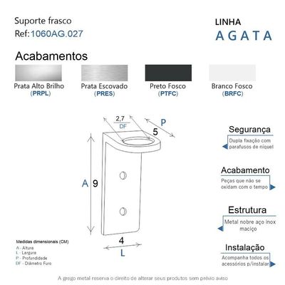 Suporte Frasco Shampoo Para Banheiro Escovado Agata Grego Metal