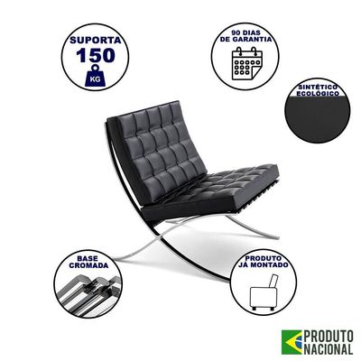 Poltrona Barcelona Com Puff Base Cromada Preto