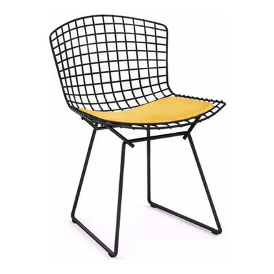 Kit 6 Cadeiras Bertoia Preta Com Assento Amarelo