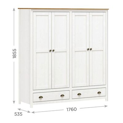 Guarda-roupa 4 Portas 2 Gavetas Topázio Branco/freijó Madeira Pinus - Finestra