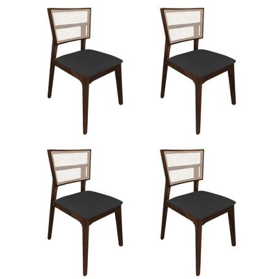 Kit 4 Cadeiras De Jantar Tela Premium Madeira Maciça Manuela Preto Facto Mel