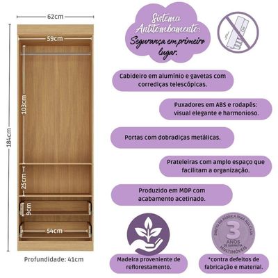Guarda-roupa Infantil 62cm 2 Portas E 2 Gavetas Encanto Multimóveis Mp4446 Madeirado Madeirado