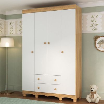 Guarda-roupa Infantil 122cm 4 Portas E 2 Gavetas Dengo Multimóveis Mp4438 Madeirado/branco Madeirado/branco