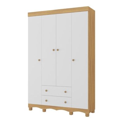 Guarda-roupa Infantil 122cm 4 Portas E 2 Gavetas Dengo Multimóveis Mp4438 Madeirado/branco Madeirado/branco