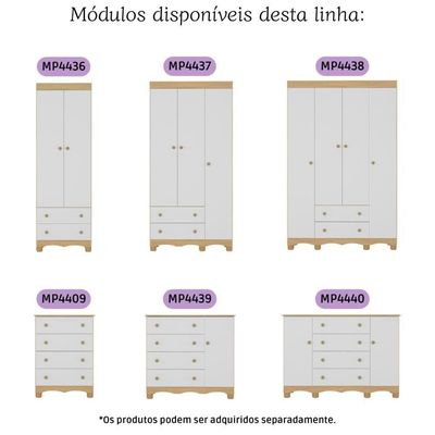 Guarda-roupa Infantil 122cm 4 Portas E 2 Gavetas Dengo Multimóveis Mp4438 Madeirado/branco Madeirado/branco