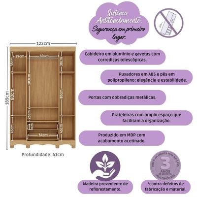 Guarda-roupa Infantil 122cm 4 Portas E 2 Gavetas Dengo Multimóveis Mp4438 Madeirado/branco Madeirado/branco