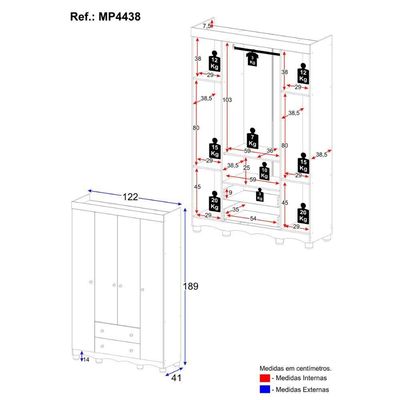 Guarda-roupa Infantil 122cm 4 Portas E 2 Gavetas Dengo Multimóveis Mp4438 Madeirado/branco Madeirado/branco