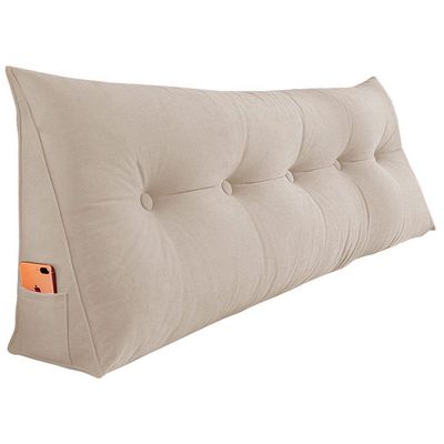 Almofada Para Cabeceira Encosto Apoio Lombar Spot 195cm Com Porta Celular Suede - Abmaza Cor Bege