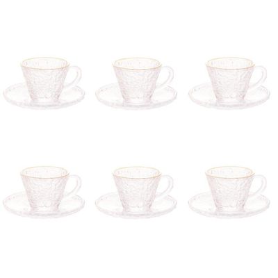 Conjunto De Xícara De Cafezinho Com Pires 06 Peças De Cristal Martelado Com Fio De Ouro Petra Lyor