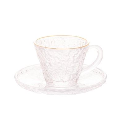 Conjunto De Xícara De Cafezinho Com Pires 06 Peças De Cristal Martelado Com Fio De Ouro Petra Lyor