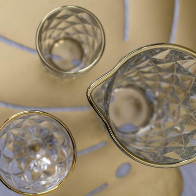 Conjunto De Copos De Vidro Com Fio De Ouro Para água 6 Peças 350 Ml Diamonds Lyor