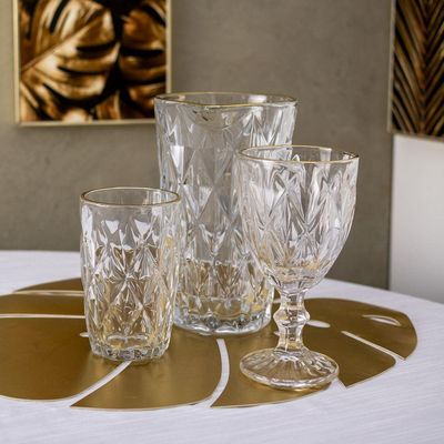 Conjunto De Copos De Vidro Com Fio De Ouro Para água 6 Peças 350 Ml Diamonds Lyor