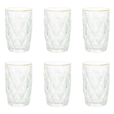Conjunto De Copos De Vidro Com Fio De Ouro Para água 6 Peças 350 Ml Diamonds Lyor