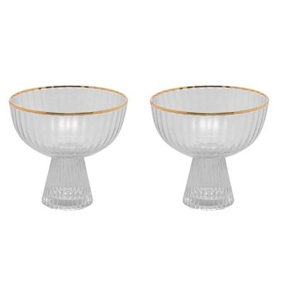 Conjunto 02 Taças De Sobremesa De Cristal Com Fio De Ouro 200 Ml Lines Wolff