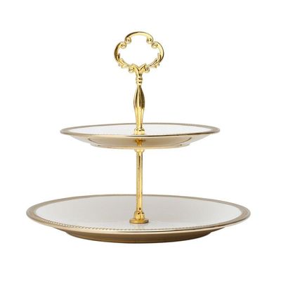 Porta Doces De Porcelana 2 Andares Paddy Branco E Dourado 19/27 X 24 Cm Wolff