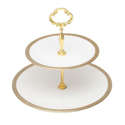 Porta Doces De Porcelana 2 Andares Paddy Branco E Dourado 19/27 X 24 Cm Wolff