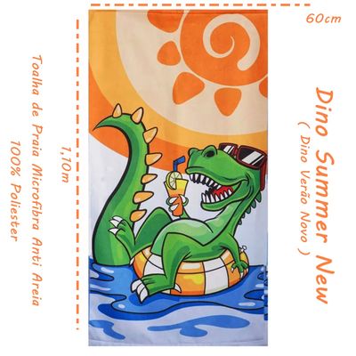 Toalha de Praia KazzaVip Microfibra 100% Poliéster Estampada Anti Areia  Dino Summer New r 60cm x 110m Laranja