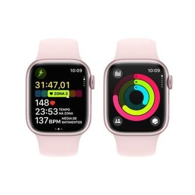 Apple Watch Series 9 (GPS 41 mm) Caixa Rosa de Alumínio com Pulseira Esportiva Rosa-clara
