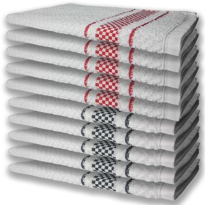 10 Panos de Prato Atoalhado Felpudo Premium 5 Vermelho 5 Preto