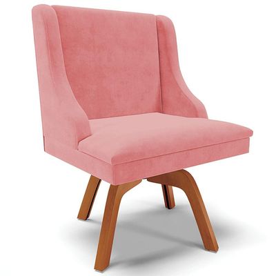 Cadeira Decorativa Sala de Jantar Base Giratória de Madeira Firenze Suede Rosê/Natural G19 - Gran Belo