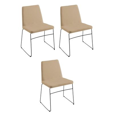 Kit 3 Cadeiras Decorativa Sala de Jantar Anne Linho Bege - Gran Belo